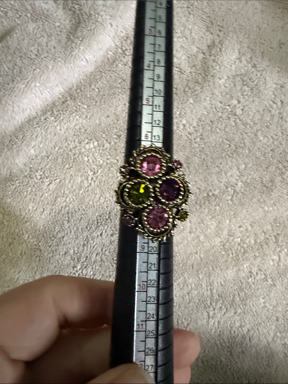 Sarah Coventry Pink and Green Crystal Cluster Ring
